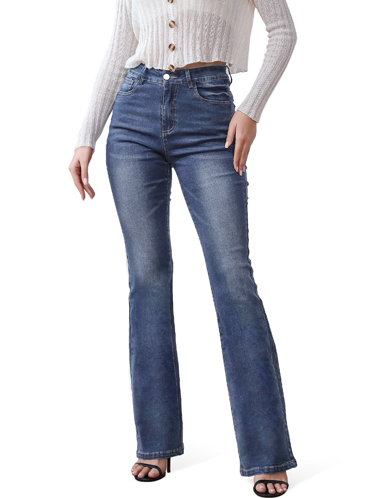 High Waist Retro Slim Washed Flared Jeans