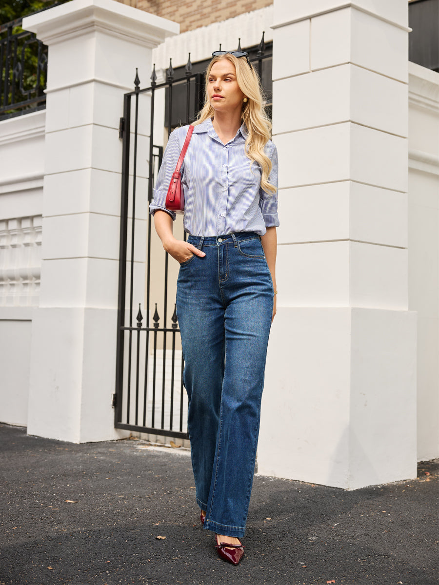 2025 Spring New Arrivals Women's High Waist Slim Fit Stretch Classic Flare Denim