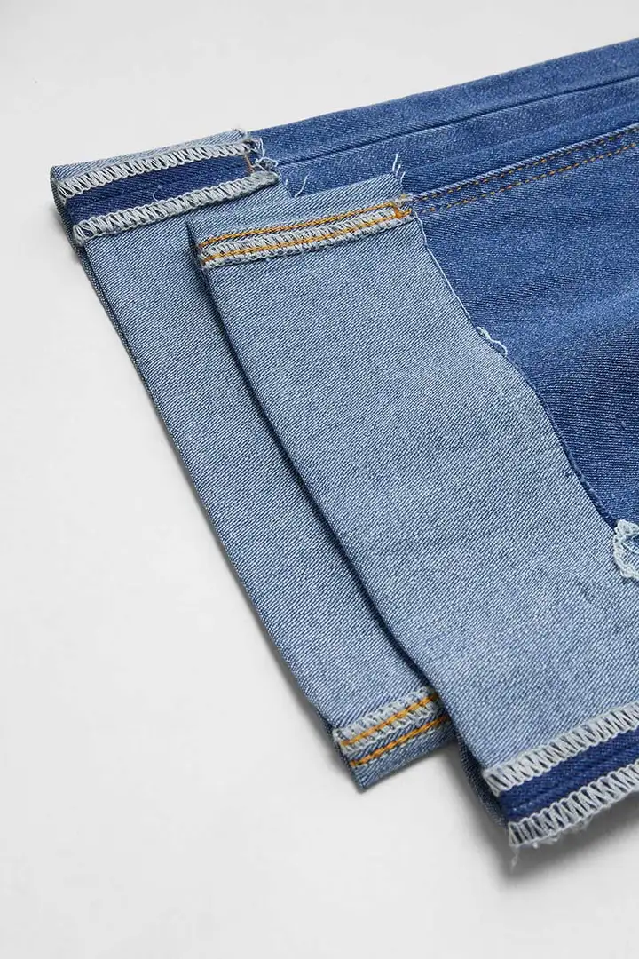 Cut Out Roll Hem Raw Hem Asymmetrical High Waist Straight Leg Jeans