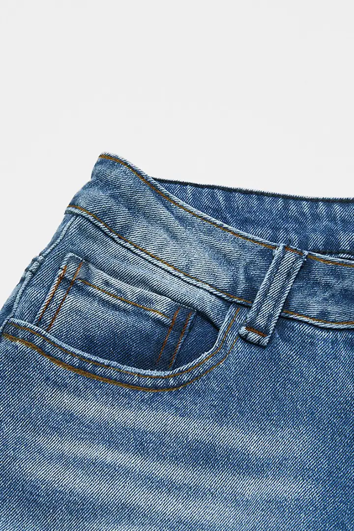 Wash Raw Roll Hem High Rise Straight Leg Jeans