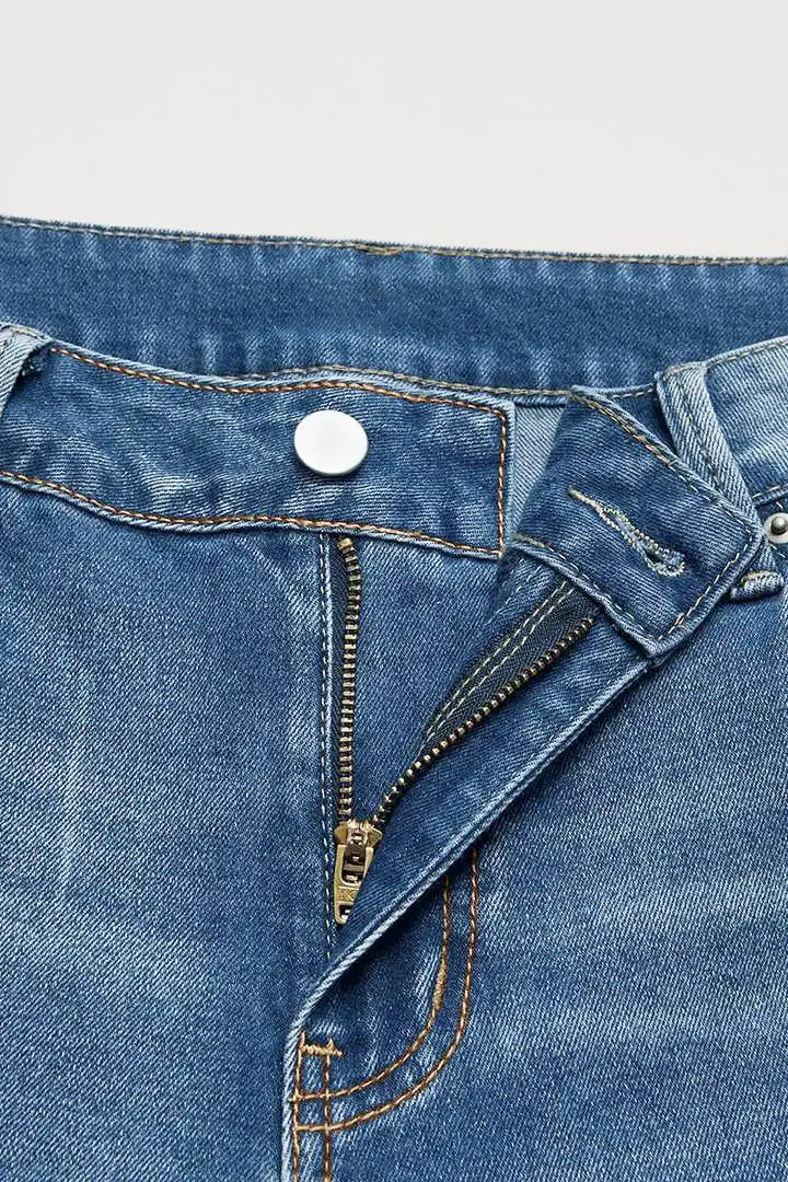 Wash Raw Roll Hem High Rise Straight Leg Jeans