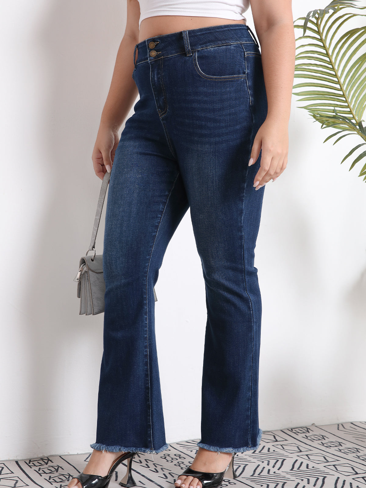 High-Waist Raw Hem Flared Jeans
