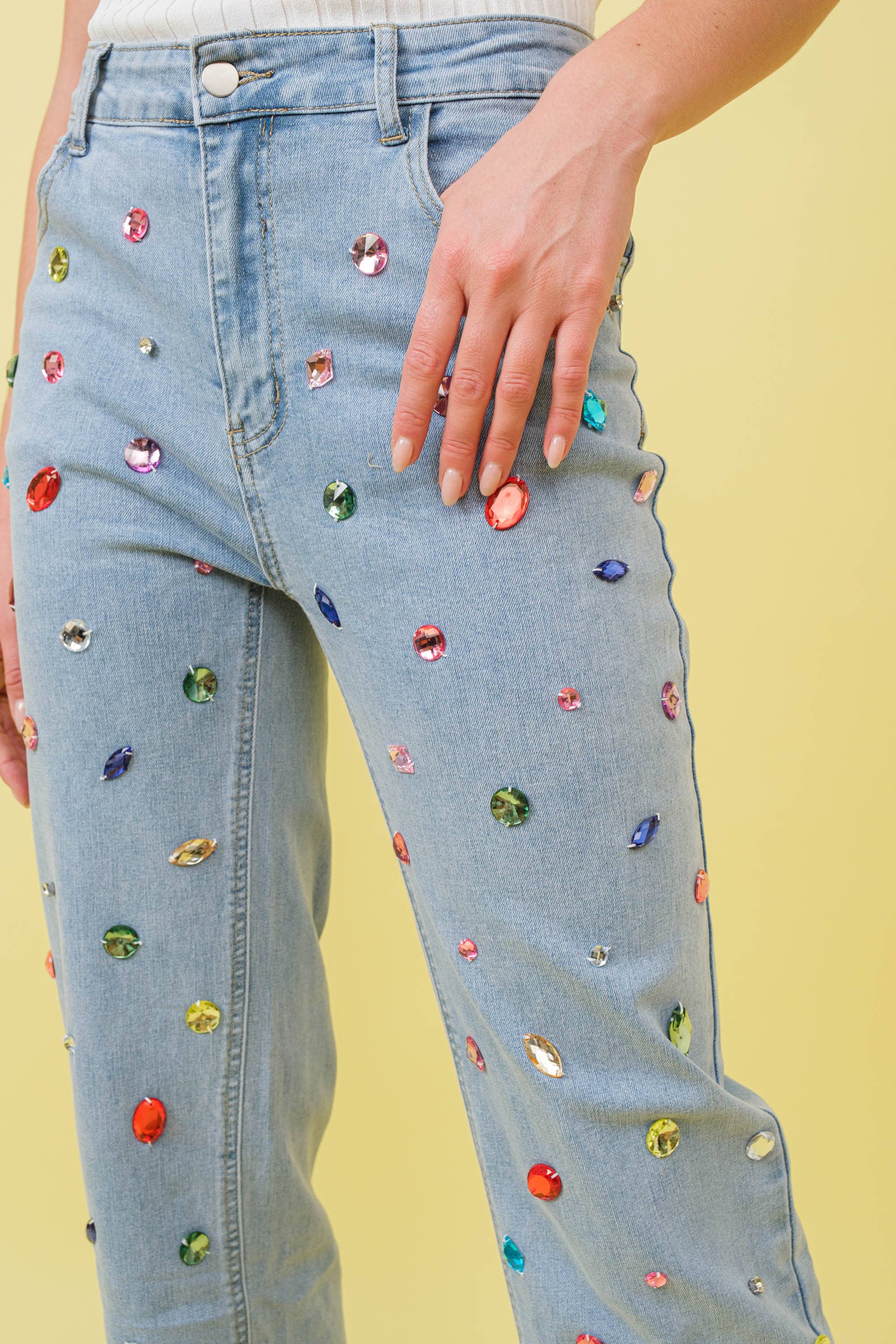 Rainbow Jewel Embellished Denim Jeans
