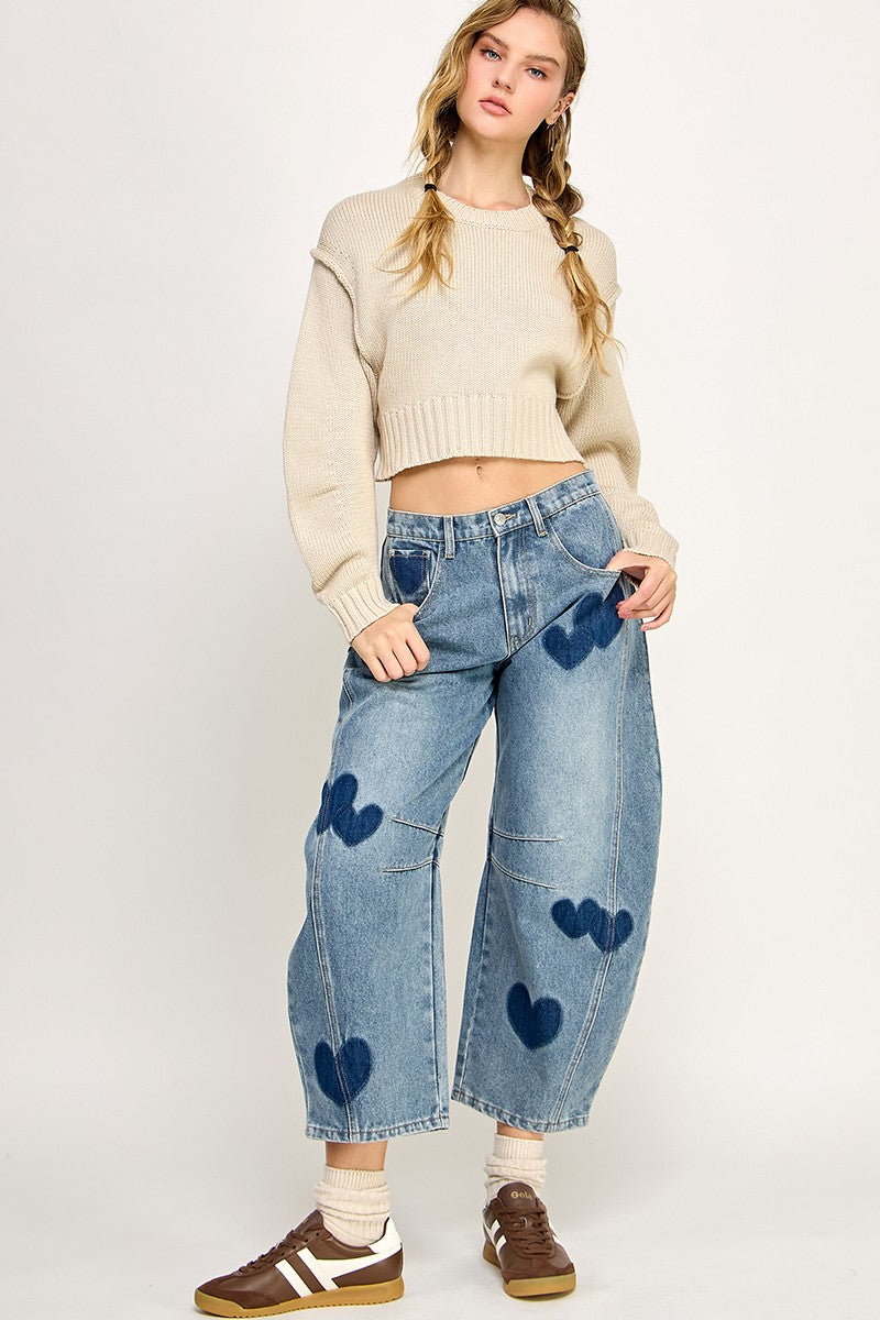Heart Barrel Denim Pants