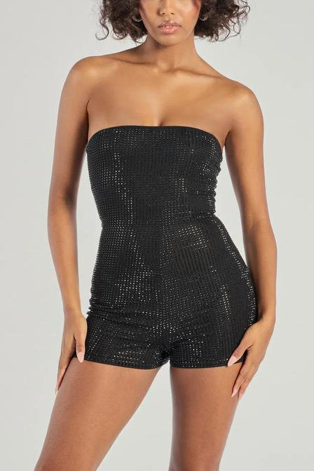 Popstar Diva Strapless Rhinestone Romper