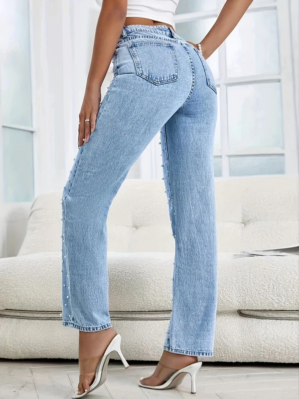 Straight Women's Jeans With Pearls