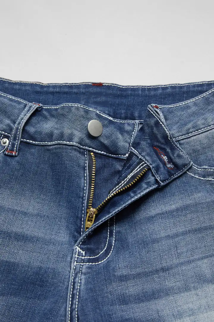 Washed Flap Pocket Low Rise Straight Leg Jeans